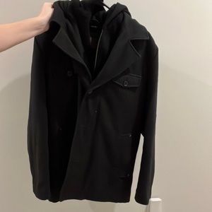 Mens pea coat with hood